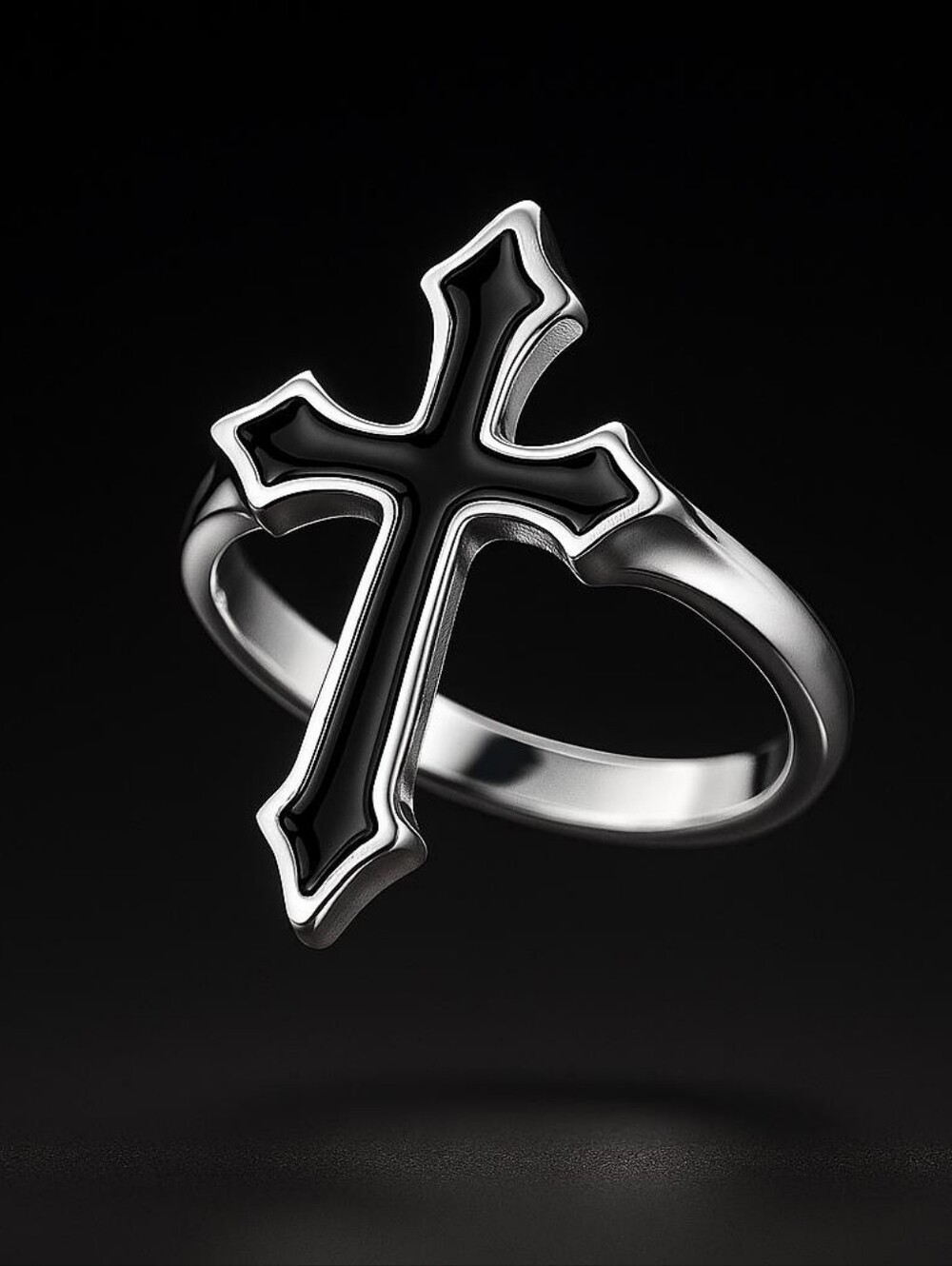 NWT Large Silver and Black Cross Ring Adjustable Size Unisex - Picture 3 of 10